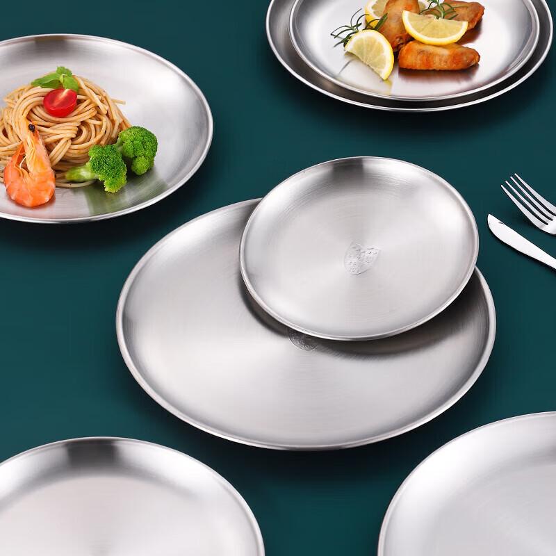 Runde flache Servierplatte aus Edelstahl 201