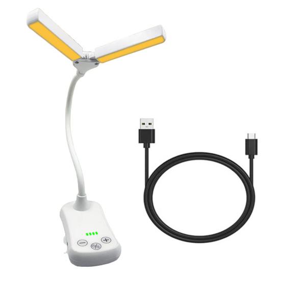 Лампа для читання з можливістю затемнення, заряджається, розширюється, з подвійною головкою, освітлення без мерехтіння, тип C, 14 світлодіодів, бурштиновий книжковий світильник для дому.