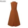 ZANZEA Women Summer Turn Down Collar Casual Sleeveless Long Dress