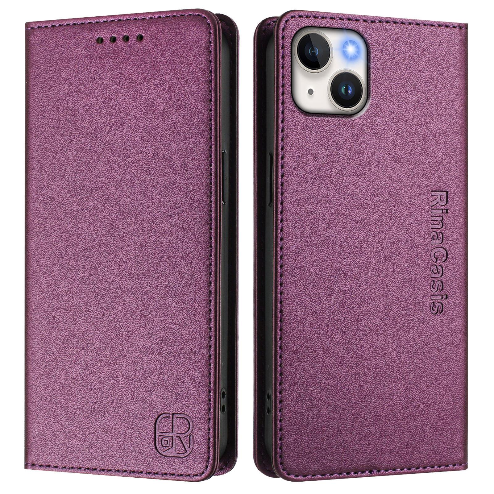 

For iPhone 15 Plus Leather Case RINACASIS RC01 Phone Cover with RFID Blocking Wallet Stand Violet
