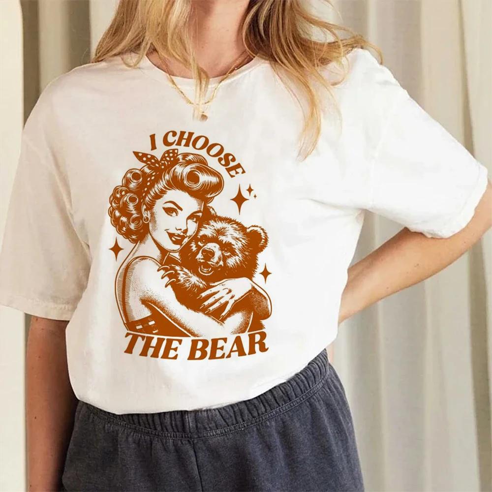 

Vintage Womens I Choose The Bear Women TShirt Personality Trend Casual Tee Clothing Street Creative Tops Female Short Sleeve S