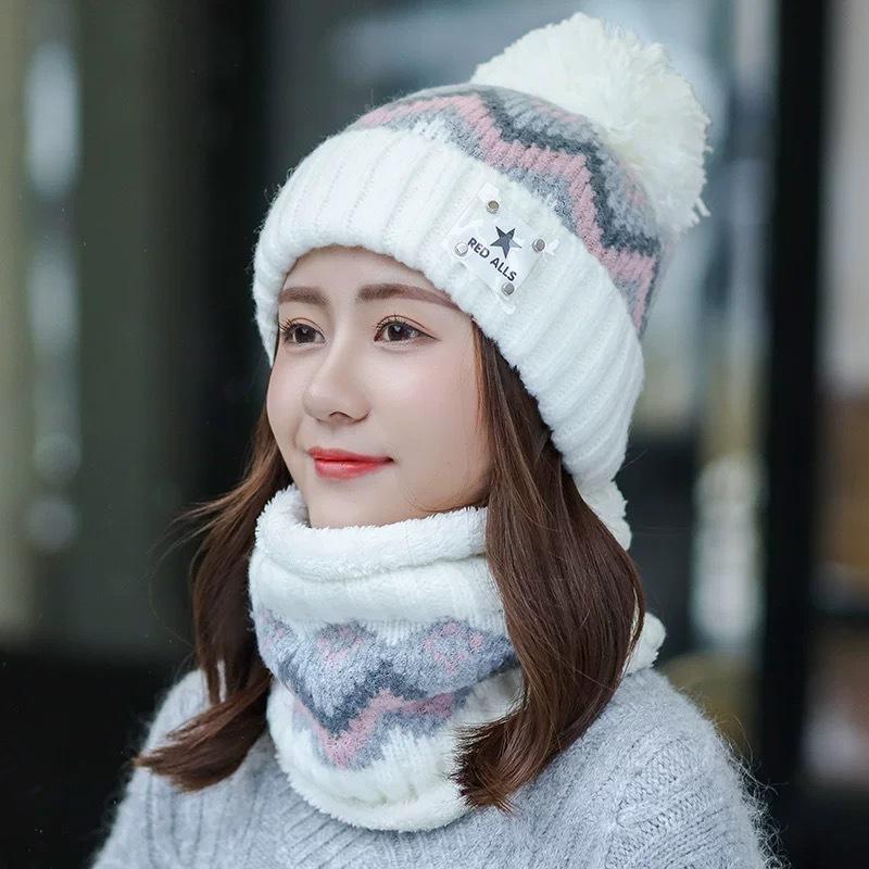 Autumn and winter hat scarf split wool hat cute velvet knitted hat women's cycling neck protection warm confinement hat versatile