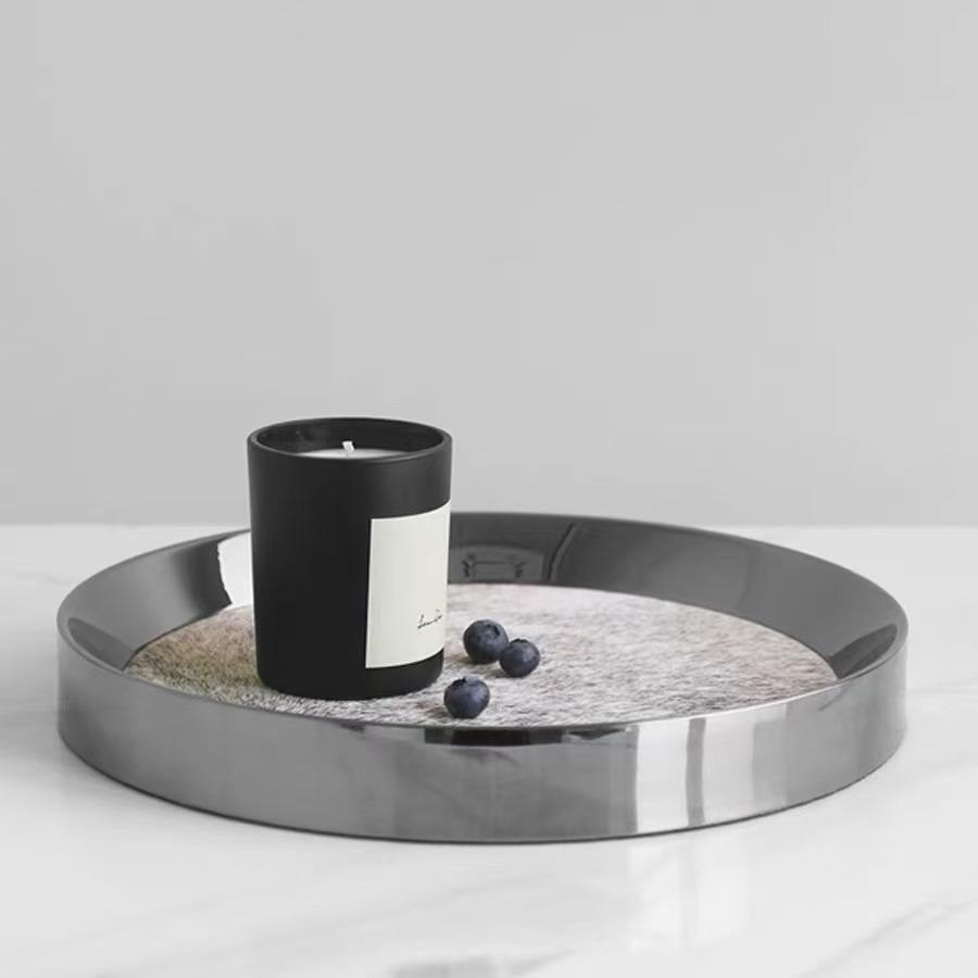 Nordic Luxury Stainless Steel Tray Round, Simulated Horsehair Storage Tray, Jewelry Storage Tray, Living Room Decoration
