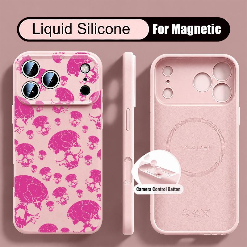 Colorful Skeleton Pattern Case For iPhone 17 Pro Max Magnetic For Magsafe Liquid Silicone Cover For iPhone 16 15 14 13 Pro Max