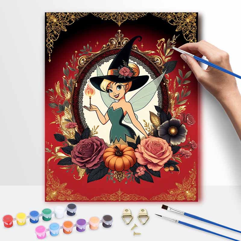 Disney Tinker Bell Witch Pumpkin Rose Oil Paint Hand Painting Art Kit. Home Decor Gift