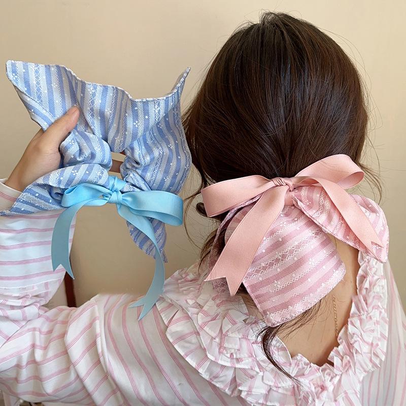 Fabric square towel, bow, large intestine hair band, fashionable and literary small fresh hair rope, ball head, ponytail tie hair accessories, women
