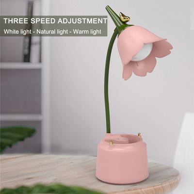 Cute Flower Reading Lamp with Phone Holder Student Dormitory Bedside Lamp Touch Switch 3 Level Dimming for Bedroom Living Room