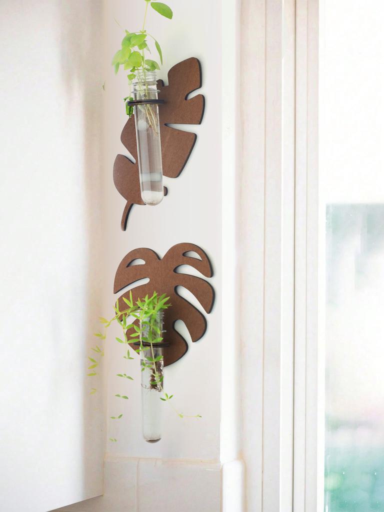 1/2 Pcs Brown Wooden Wall Planters Turtle Back Leaf Plant Pots Indoor Propagation Station Wall Decor Vase Stand Home Decorations