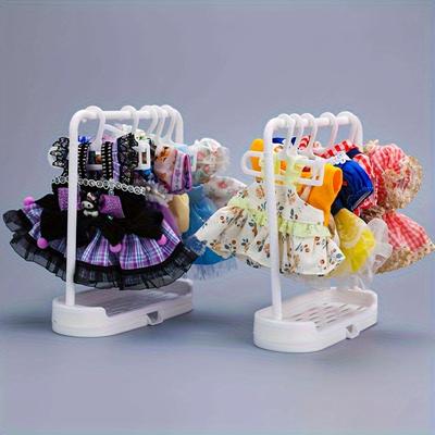 Labubu and Doll Clothes Storage Rack, 1 Hanger + 5 Hangers, Labubu and Doll Display Rack Suitable for 17cm Doll Clothes