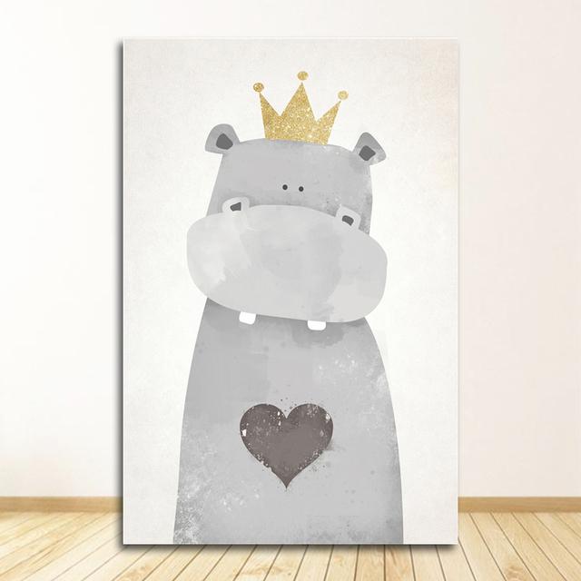 Painting Print Baby Room Home Wall Decor Nordic Cute Animal Hippo Penguin Polar Bear Portrait A4 A3 A2 Canvas Art Poster