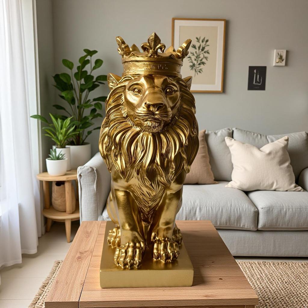 Crown Lion Handmade Resin Ornament: Creative Living Room or Bedside Gift Decoration.