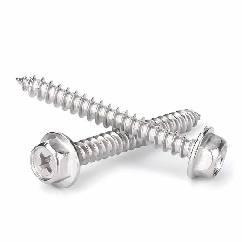 304 Stainless Steel Hex Head Self-Tapping Screw with Washer & Countersunk Tip for Wood - Sizes M3, M4, M5, M10
