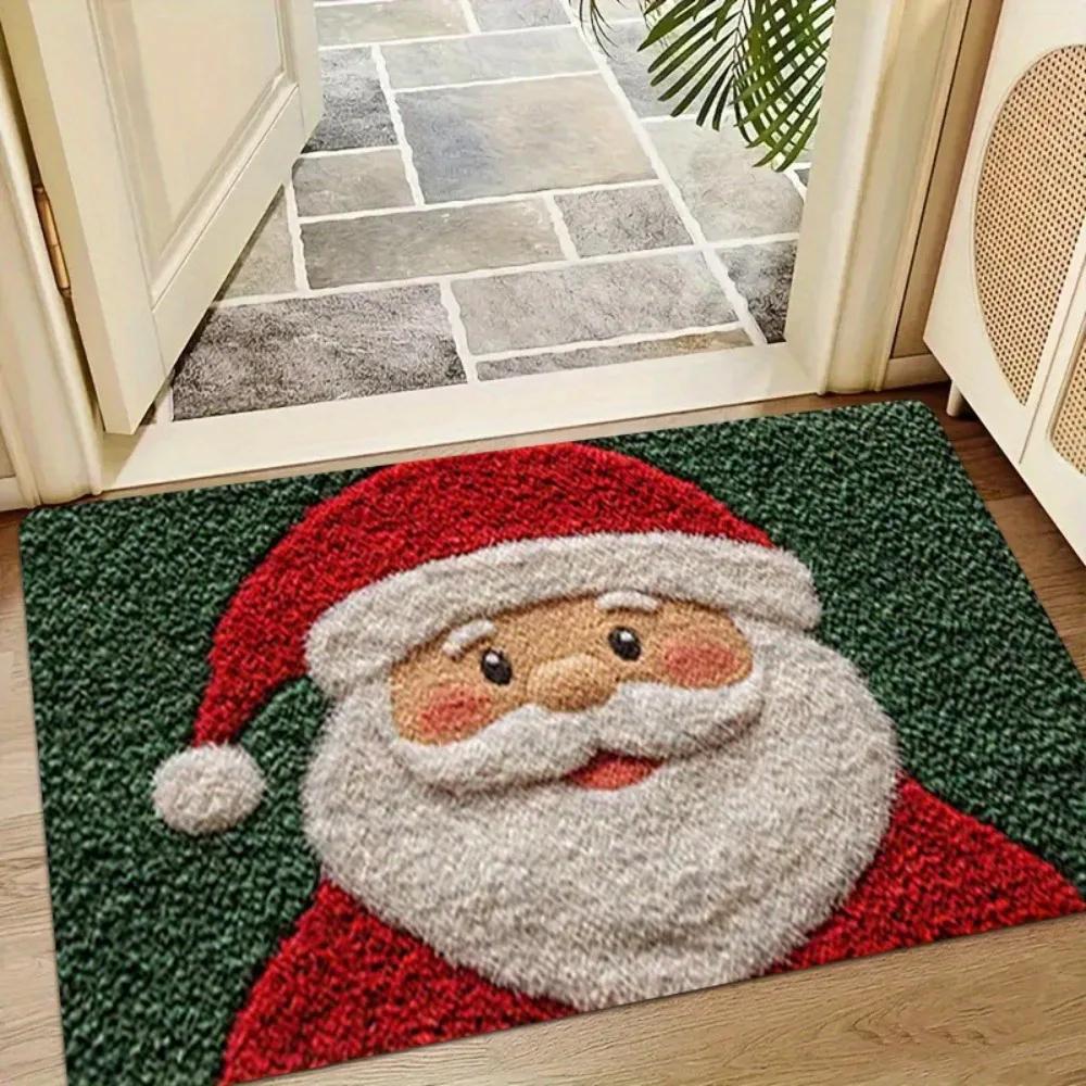 

Water-absorbing Christmas Door Mat Santa Claus Design Christmas Decor Anti-slip Pad Gingerbread Man Pattern Bathroom Mat