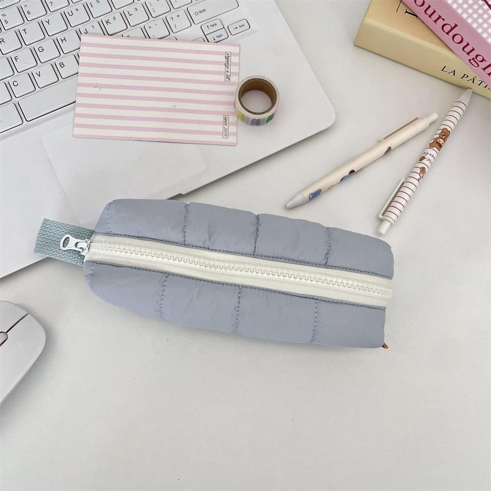 New Solid Color Pen Bag Large Capacity with Handle Pencil Case Soft Gift Stationery Bag Students Supplies