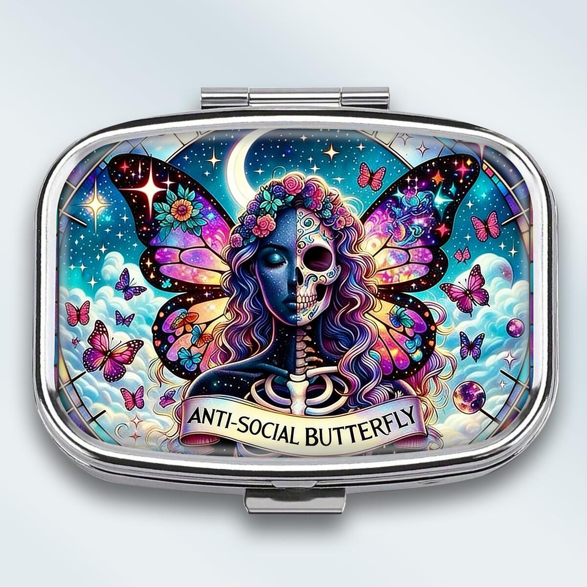 

Portable Pill Box with 2 Compartments, Mini Metal Medicine Organizer Case, Cute Printed Pill Container for Vitamins, Pills, Jewelry, Travel, Daily Use разноцветный