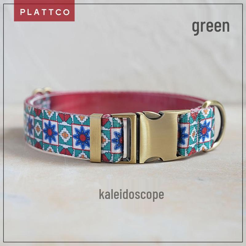 PLATTCO Kaleidoscope Print Metal Buckle Dog Collar in Faux Nylon, PDC375 S 2.0cm (31-41cm)
