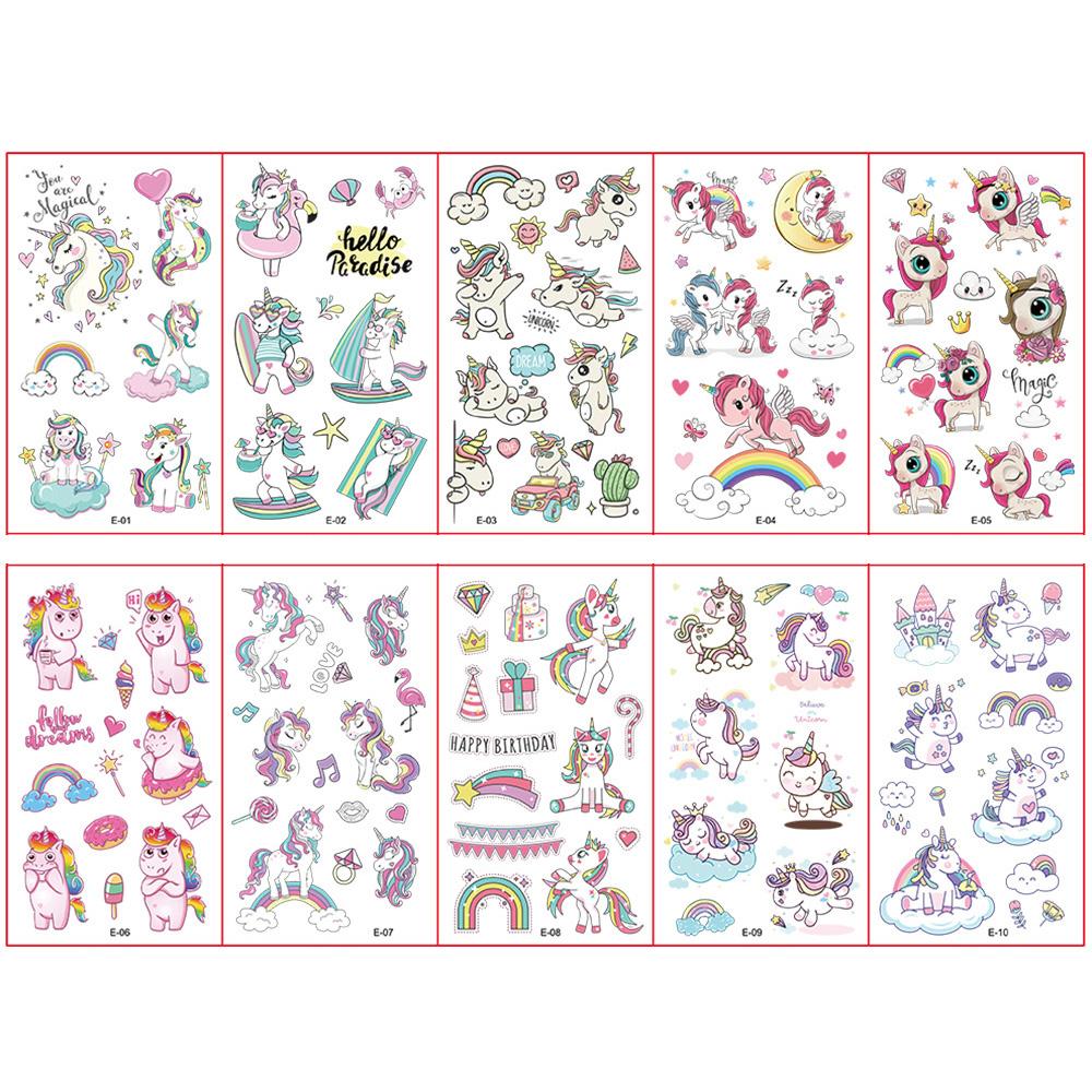 10 Sheetsset Children Cute Cartoon Unicorn Temporary Tattoo Stickers For Kids Body Arm Fake Tattoo Makeup Sticke