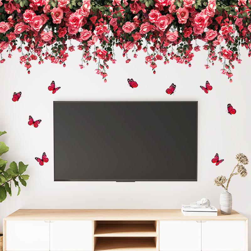 Wall Decals for Living Room Bedroom Minimalist Skirting Board Flowers Roses Plants Creative Waistline Background Wall Art Paintings Home Decor