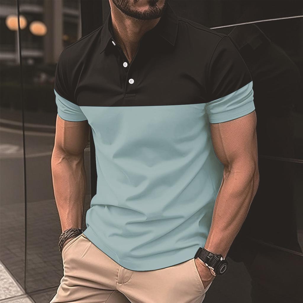 Men's Casual Polo Shirt with Button Up T-shirt Top