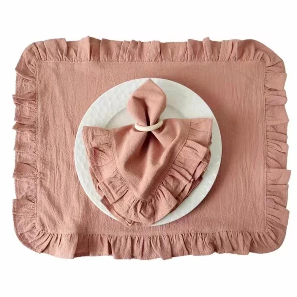 Yt Daily Necessities Unisex Pink 4Pcs Cloth Napkins 35X50cm Ruffles Soft Handmade Cotton For Dinner Napkins Cloth Parties Weddings Decoration Tea Towel Vintage