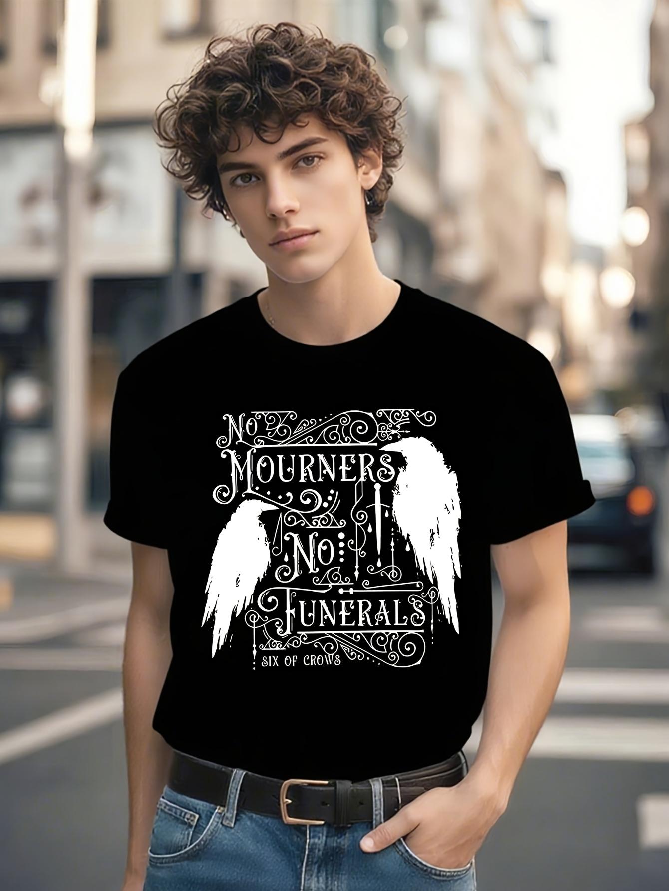 Six of Crows No Mourners No Funerals Graphic T-shirt - Dark Fantasy Wing Design Tee L
