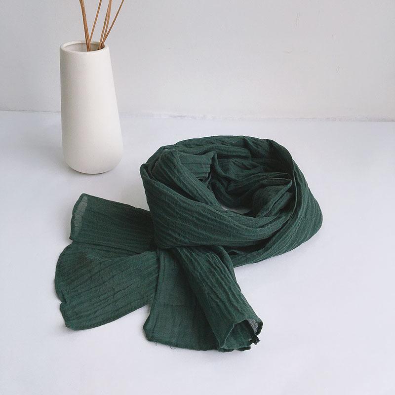 30x220cm Spring And Summer Retro Wrinkle Scarf Narrow Long Design Solid Color Pure Linen Scarves Lenghten Scarf For Women