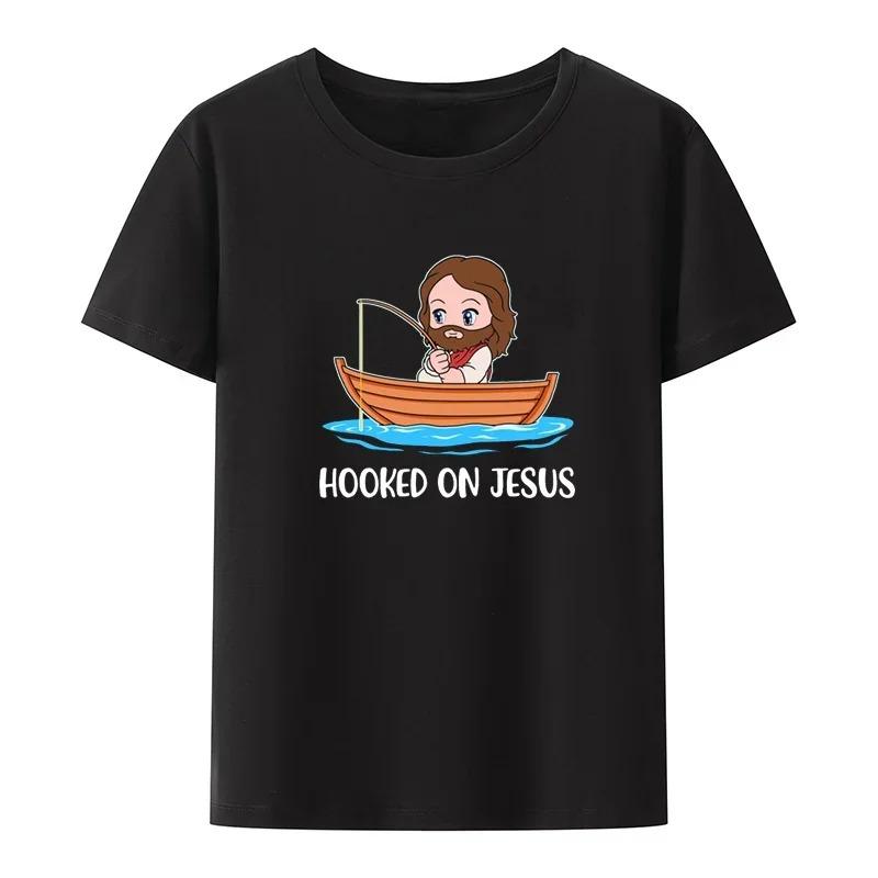 Moshi Jesus Desu Rolig T-shirt Kortärmad Andningsbara T-shirts Casual Toppar Mönster Roupas Överdimensionerade Högkvalitativa Mjuka Lösa