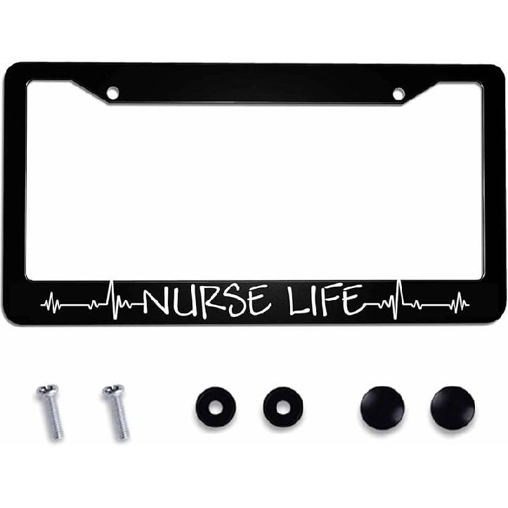 License Plate Frame Registered Nurse Stainless Steel License Plate Frame With 2 Holes & Free Screws 12.2 X 6.3 Inches