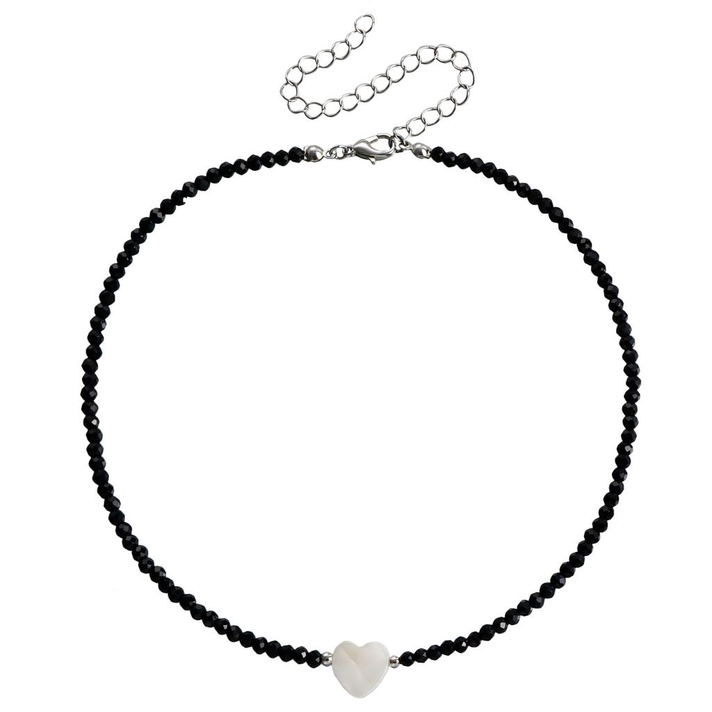 Niche design neck chain temperament white water flow pattern fritillary black tip imitation crystal light luxury high-end necklace women