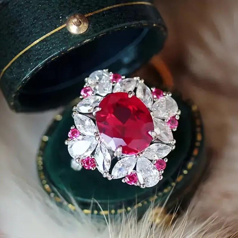 Huitan Inele Superbe pentru Femei cu Zirconiu Cubic Roșu pentru Nuntă Cadou Aniversar Fantezist Temperament Elegant Accesorii Feminine Bijuterii