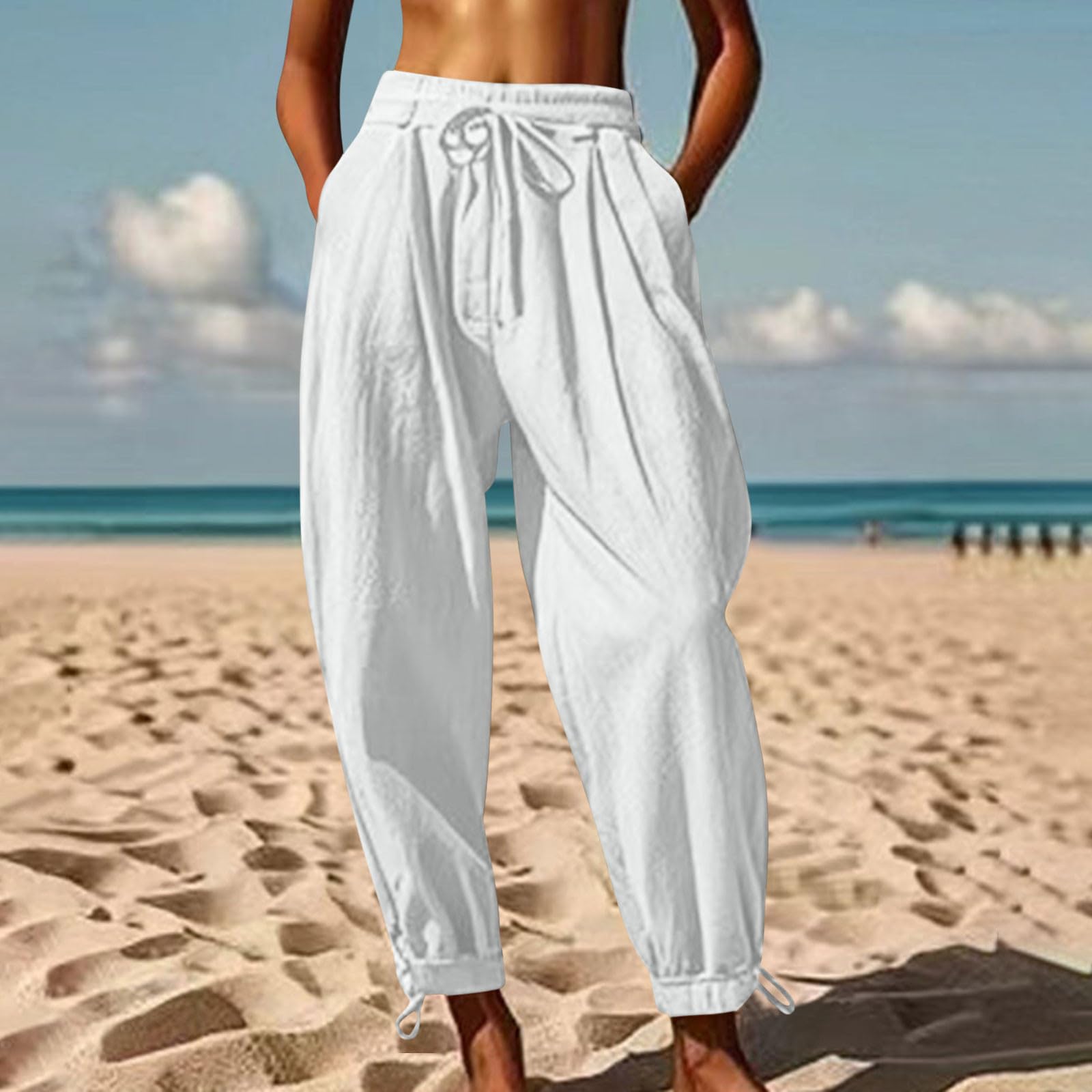 

Women s Casual And Fashionable Color Strap Pocket Wide Leg Pants, Cropped Pants, Casual Pants M