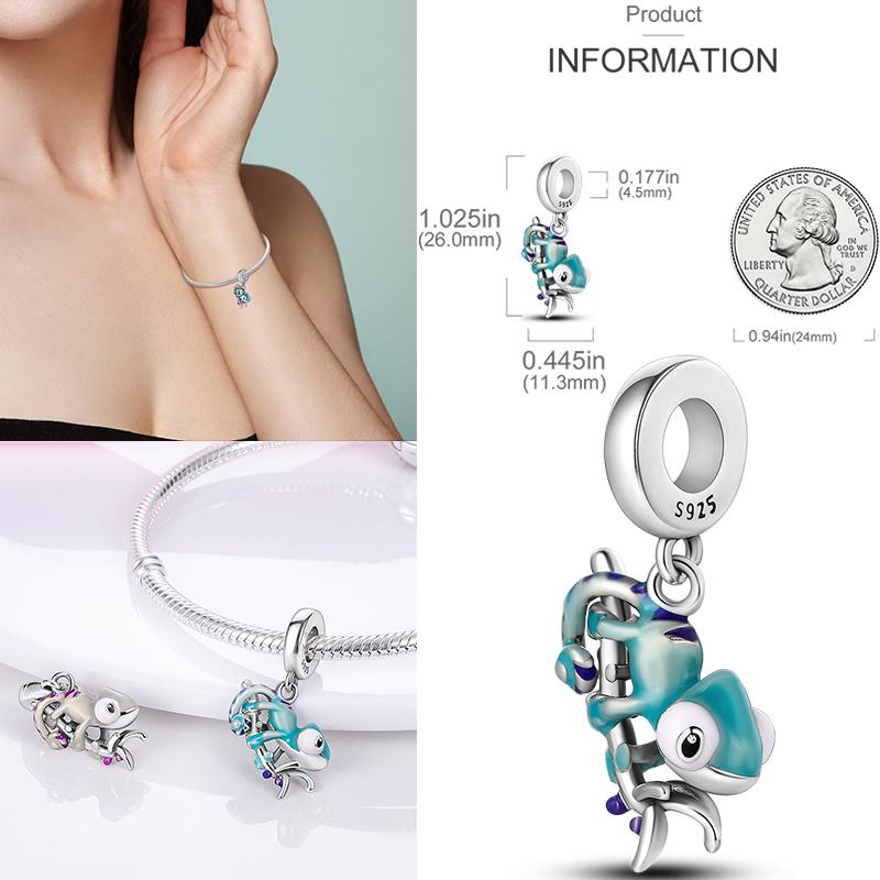 925 Silver Green Color Charms Temperament Cactus Avocado Charm Four Leaf Bead For Bracelet Jewelry Making