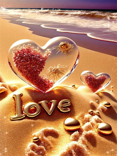 Diamond Painting Embroidery Kit Heart Stone Seaside Home Decor Mosaic Cross Stitch Love Beach Scenery Crystal Picture