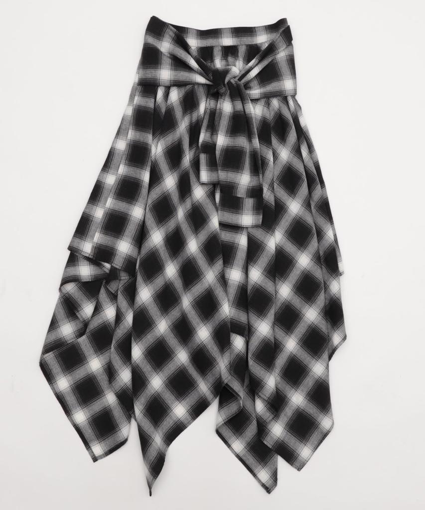 WEGO Irregular Hem Long Checkered Korean Size Black Women's Flannel-Like Skirt, Skirt, Fall/Winter Outfit, Streetwear, Casual, Style, Gift, F,