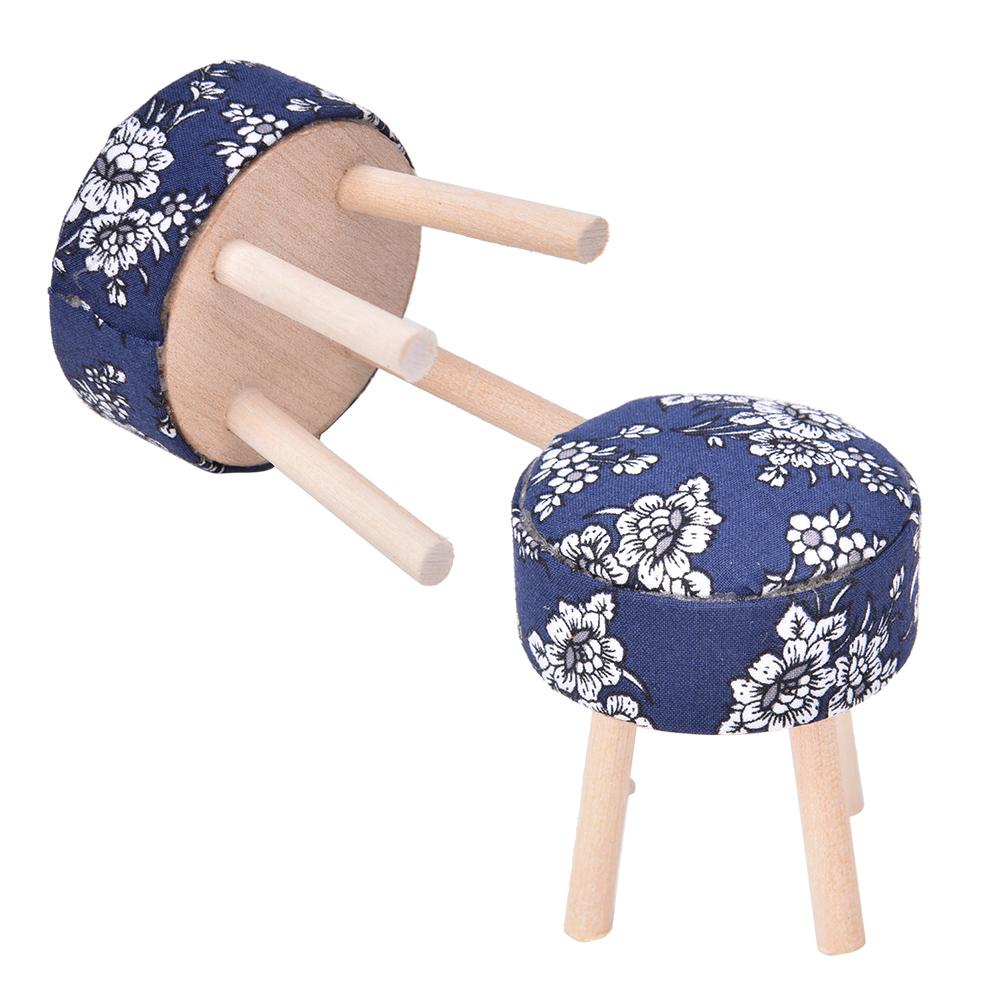 1:12 Doll House Accessories Dollhouse Miniature Furniture Cloth Wood Four Legged Stool(Dark Blue )
