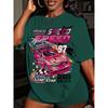 Women's racing graphic T-shirt - Y2K retro racing design with fast text printing, suitable for motorcycle sports and daily street wear