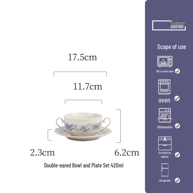 Shunxiang Blue Fog Flower Ceramic Tableware Set: Retro High-End Rice Bowl Plate for Luxurious Dining.