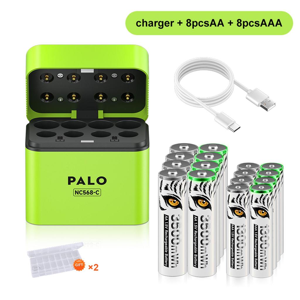 PALO 1.5V AA 3500mWh Rechargeable Battery AAA 1300mWh Lithium-ion Batteries With 8-slot Fast Intelligent Battery Charger