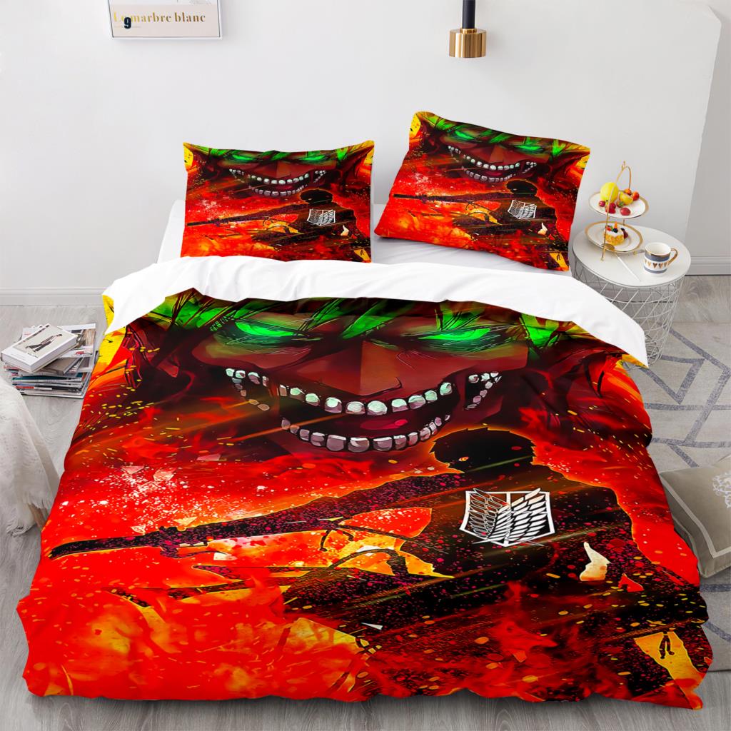 Attack On Titan Bedding Set Single Twin Full Queen King Size Attack On Titan Bed Set Aldult Kid Bedroom Duvetcover Sets 044