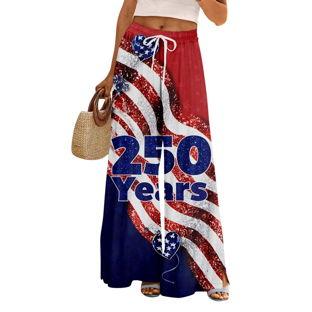 Women Summer Boho Palazzo Pants High Waist Wide Leg Floral Printing Casual Trousers With Pockets