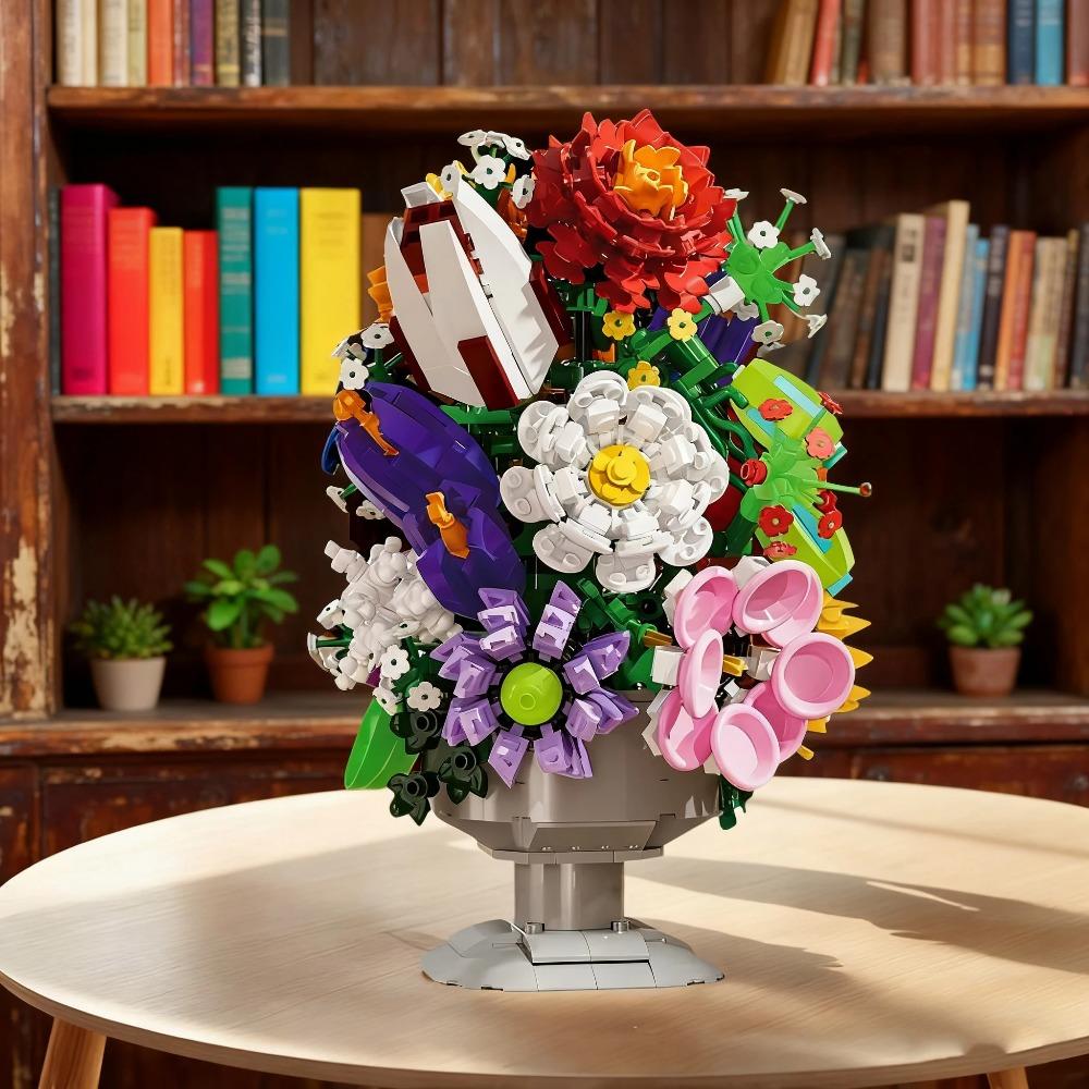 1092PCS Flower Bouquet Building Blocks Immortal Flower Bonsai Model Bricks With Vase Desktop Decoration Kids Toys Holiday Gifts