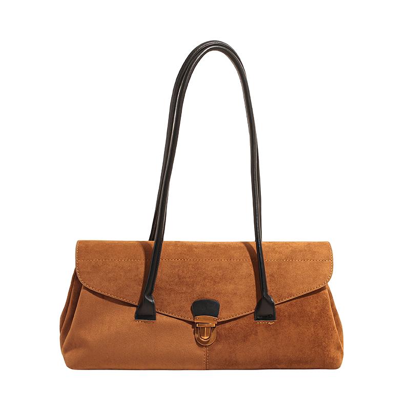 

Vintage college style tote bag simple shoulder armpit bag ins premium sense niche locomotive bag 39*17*14 коричневый