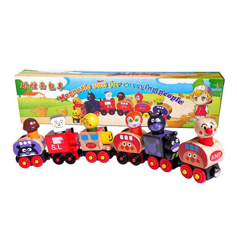 

Bread Superman wooden magnetic drag train, children s fun puppet toys can be matched with track building blocks