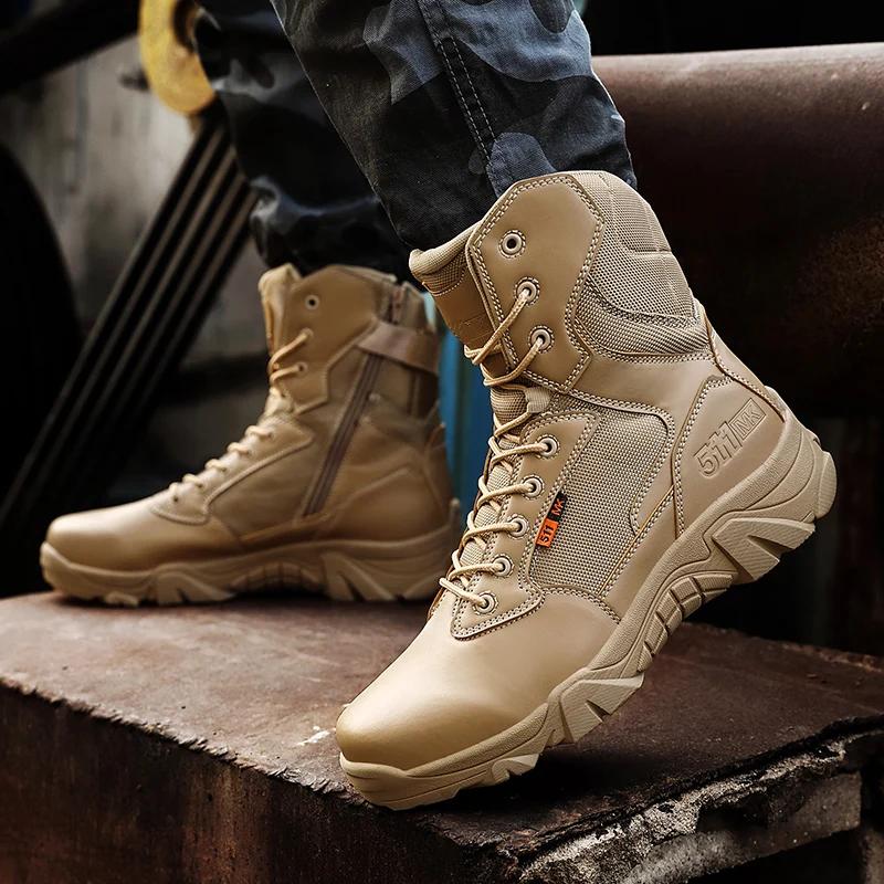 Fashion Desert Combat Boots Tactical Mens Boots Wear-resisting Training Shoes Waterproof Outdoor Hiking Men Ankle Boots Size 39-47