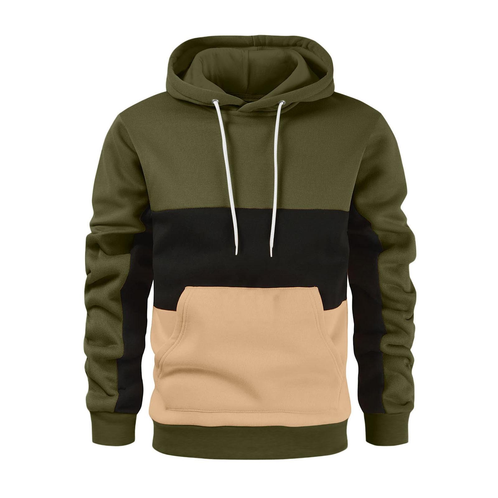 

Men s Colorblock Autumn/Winter Long Sleeve Hoodie Hoodie Top Sweater Hooded Jacket L армія зелений колір