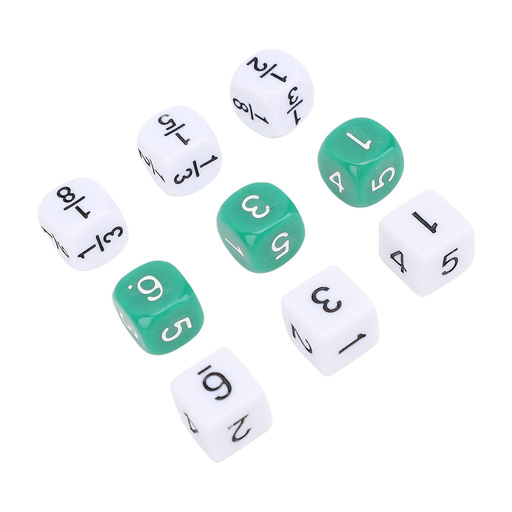 30 Stück 6-seitige Zahlenwürfel Kunststoff Weiß Grün 16mm Bruchteilwürfel Set für Brettspiele Matheunterricht