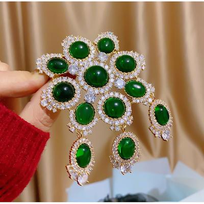 SUYU Brooch Green Cubic Zirconia Cheongsam Coat Clothing Accessories Pins