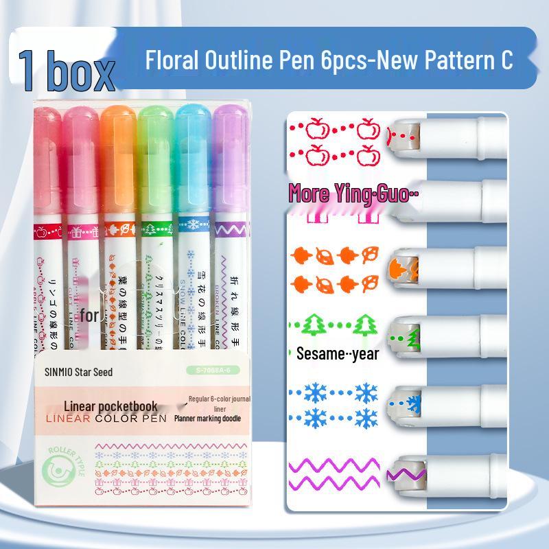 

Floral Outline Curve Journaling Pen - Student Colored Lace & Wavy Dotted Line Pen