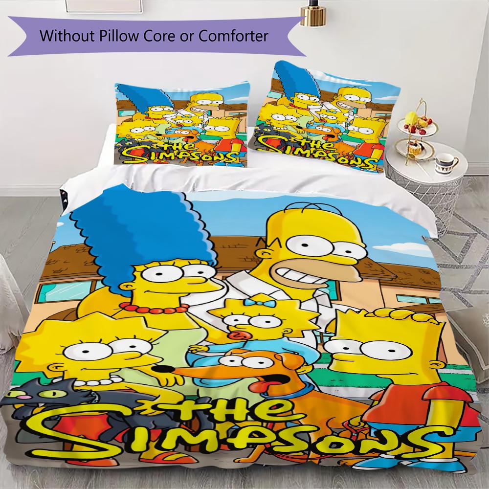 Pościel z wzorem rodziny Simpsonów Zestaw kołdry Poszewka na kołdrę Poszewka na poduszkę Dekoracja domu Prezent urodzinowy (1 * poszwa na kołdrę + 2 * poszewki na poduszki bez rdzenia)85