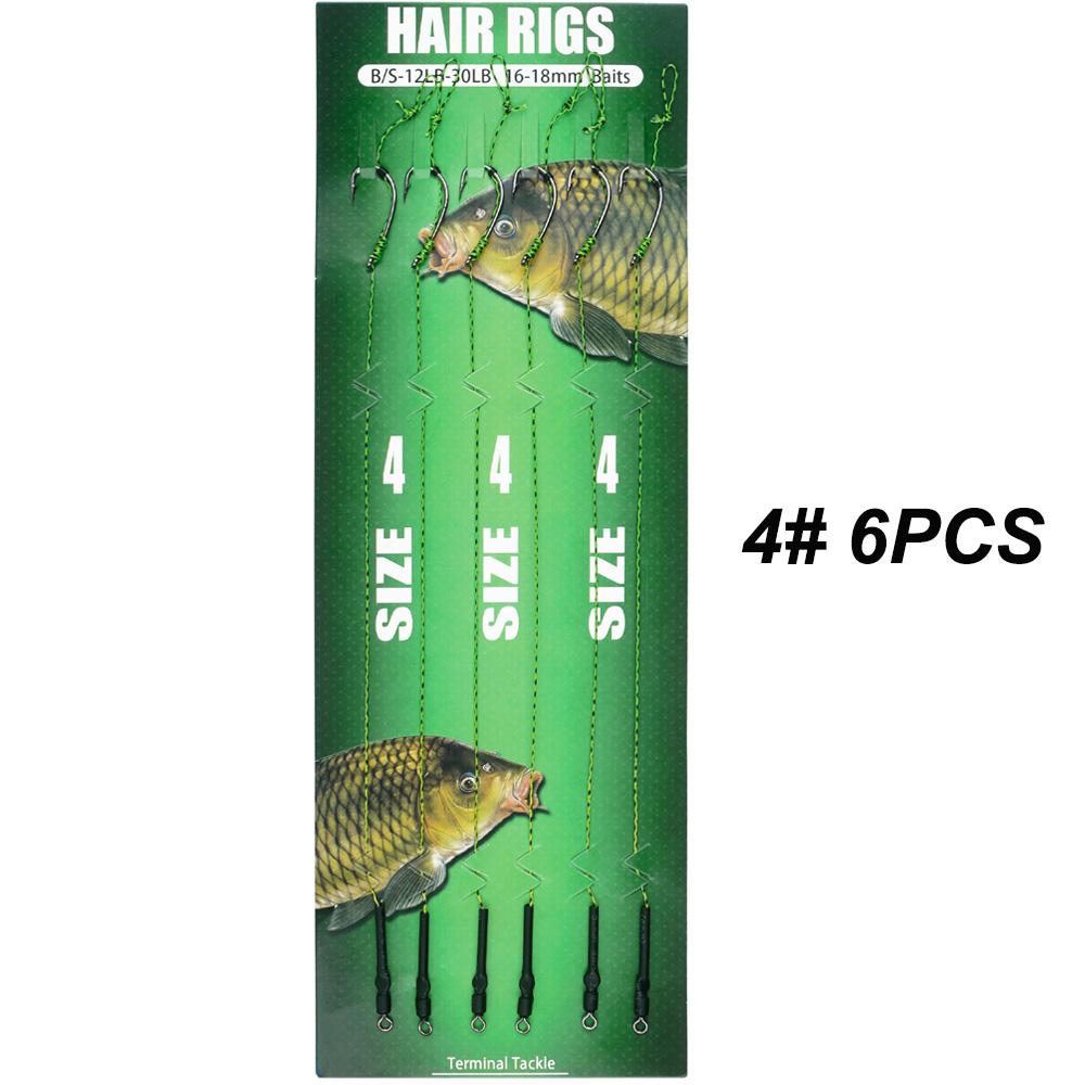 6Pcs Carp Fishing Hair Rigs With Curved Barbed Carp Hook Rolling Swivels and Braid Fishing Lines for Boilies Bait Stopper